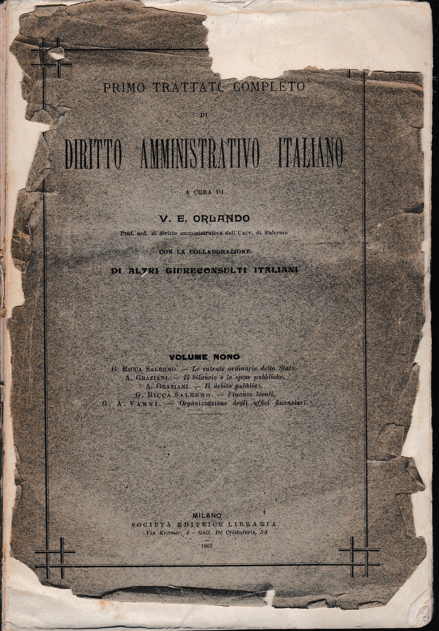 Diritto amministrativo italiano Vol. 9° Primo trattato completo - copertina
