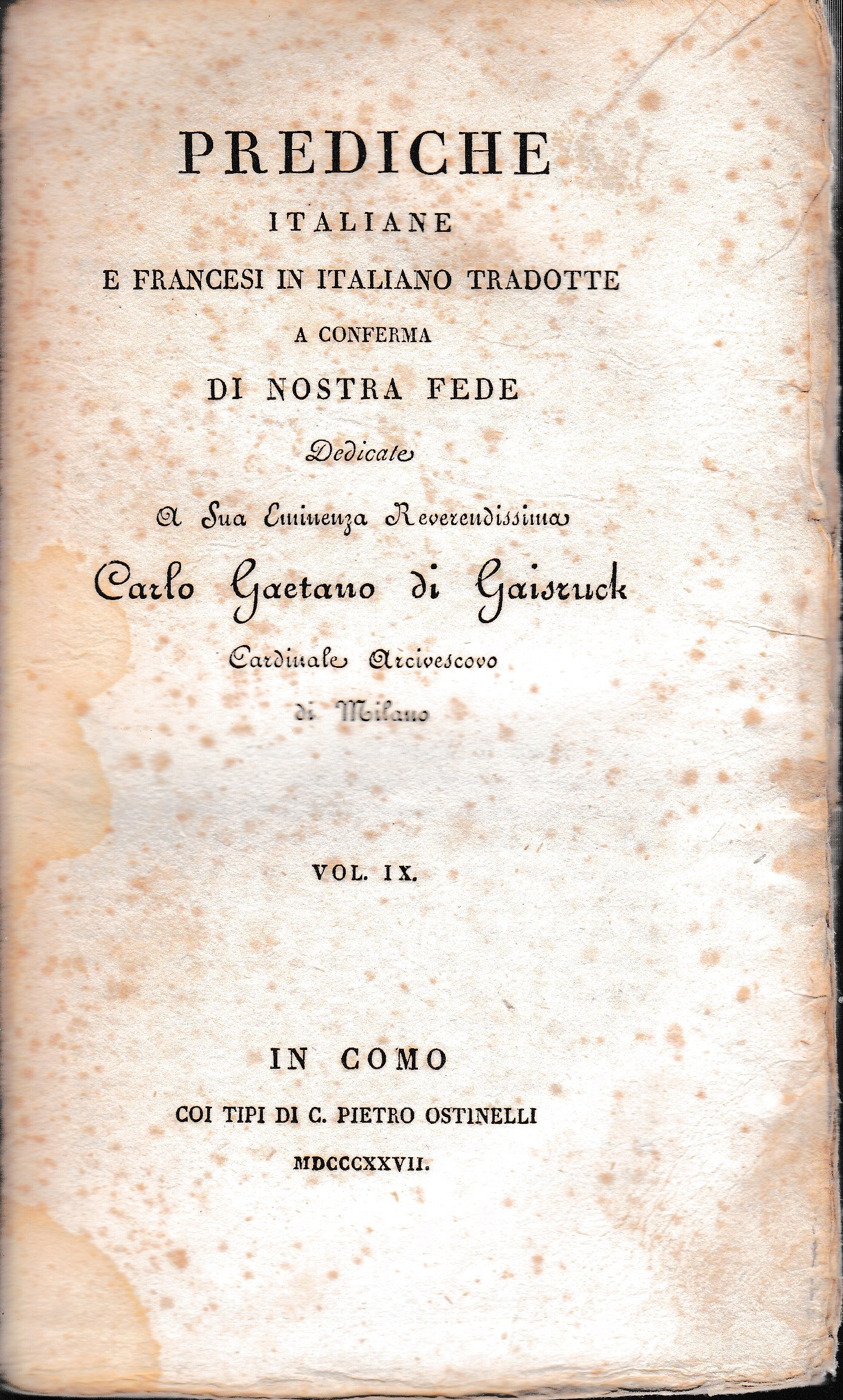 Prediche italiane e francesi in italiano tradotte a conferma di nostra fede vol. IX - copertina
