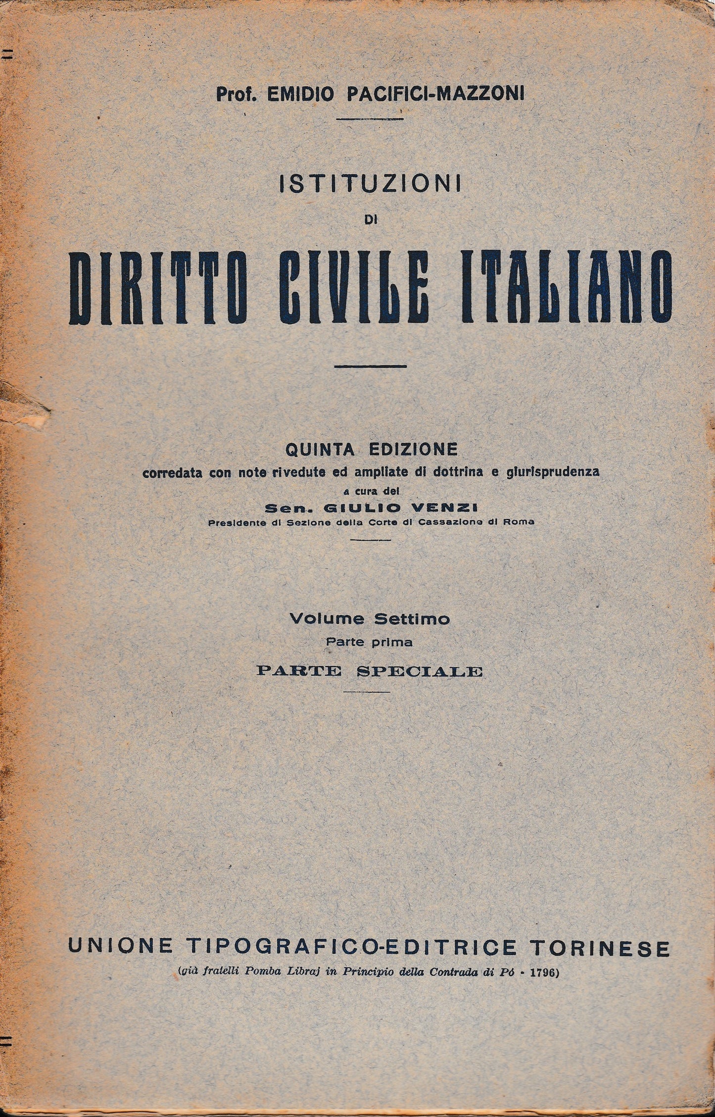 Istituzioni di Diritto Civile Italiano 7° vol. parte prima Parte speciale Diritti di famiglia - copertina
