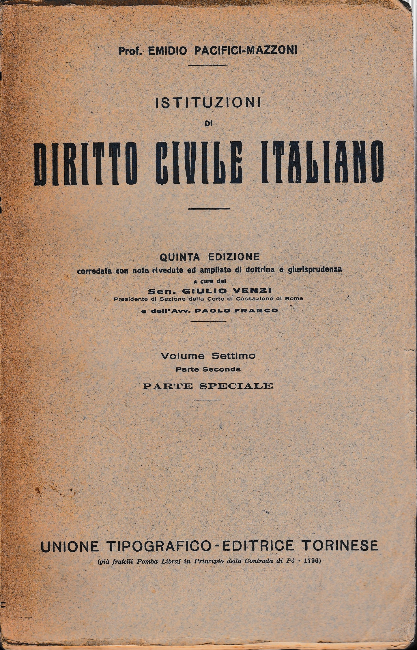 Istituzioni di Diritto Civile Italiano 7° vol. parte seconda Parte speciale Diritti di famiglia - copertina