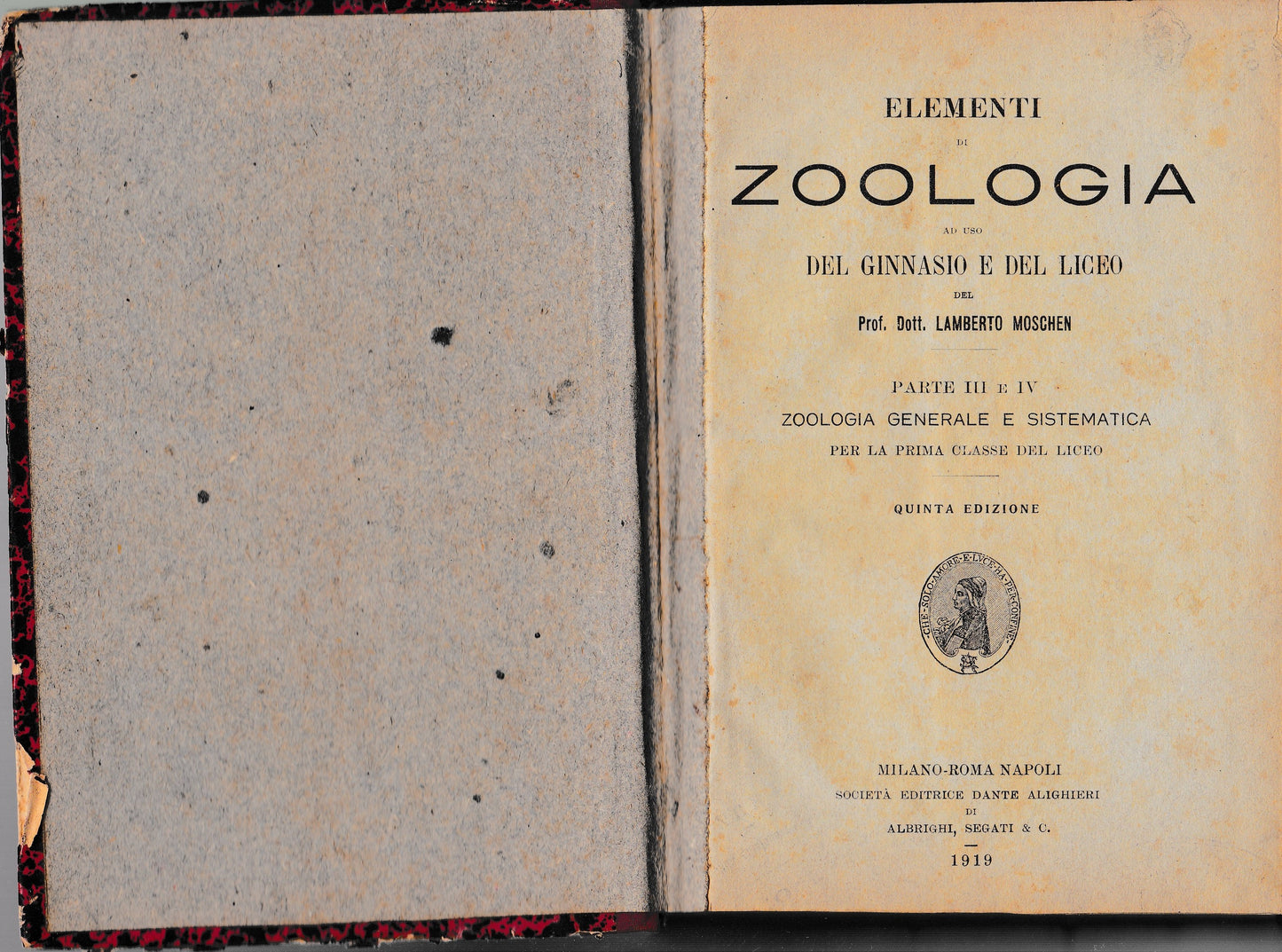Elementi di Zoologia ad uso del ginnasio e del liceo - copertina