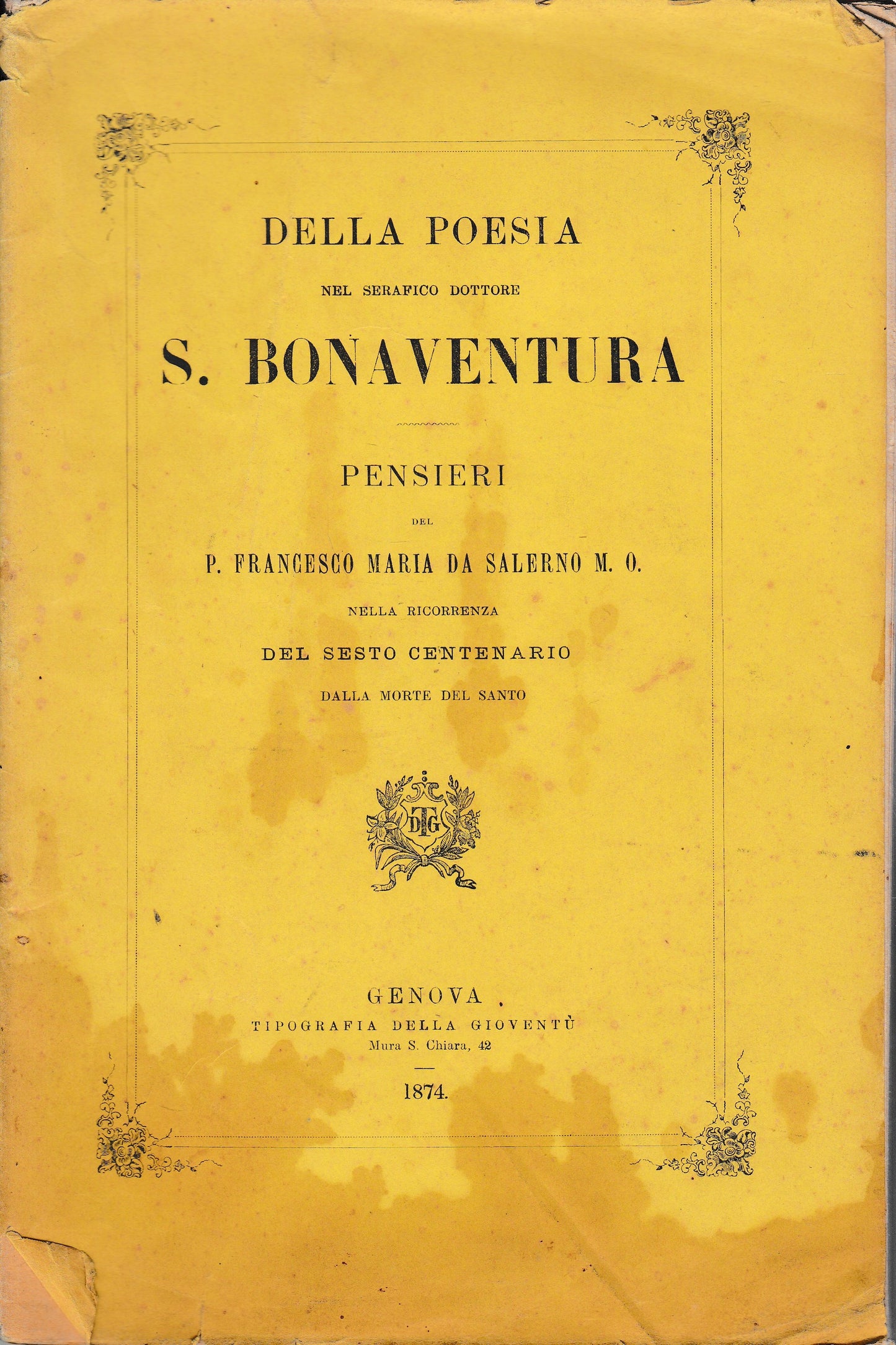 Della poesia nel serafico dottore S. Bonaventura - copertina