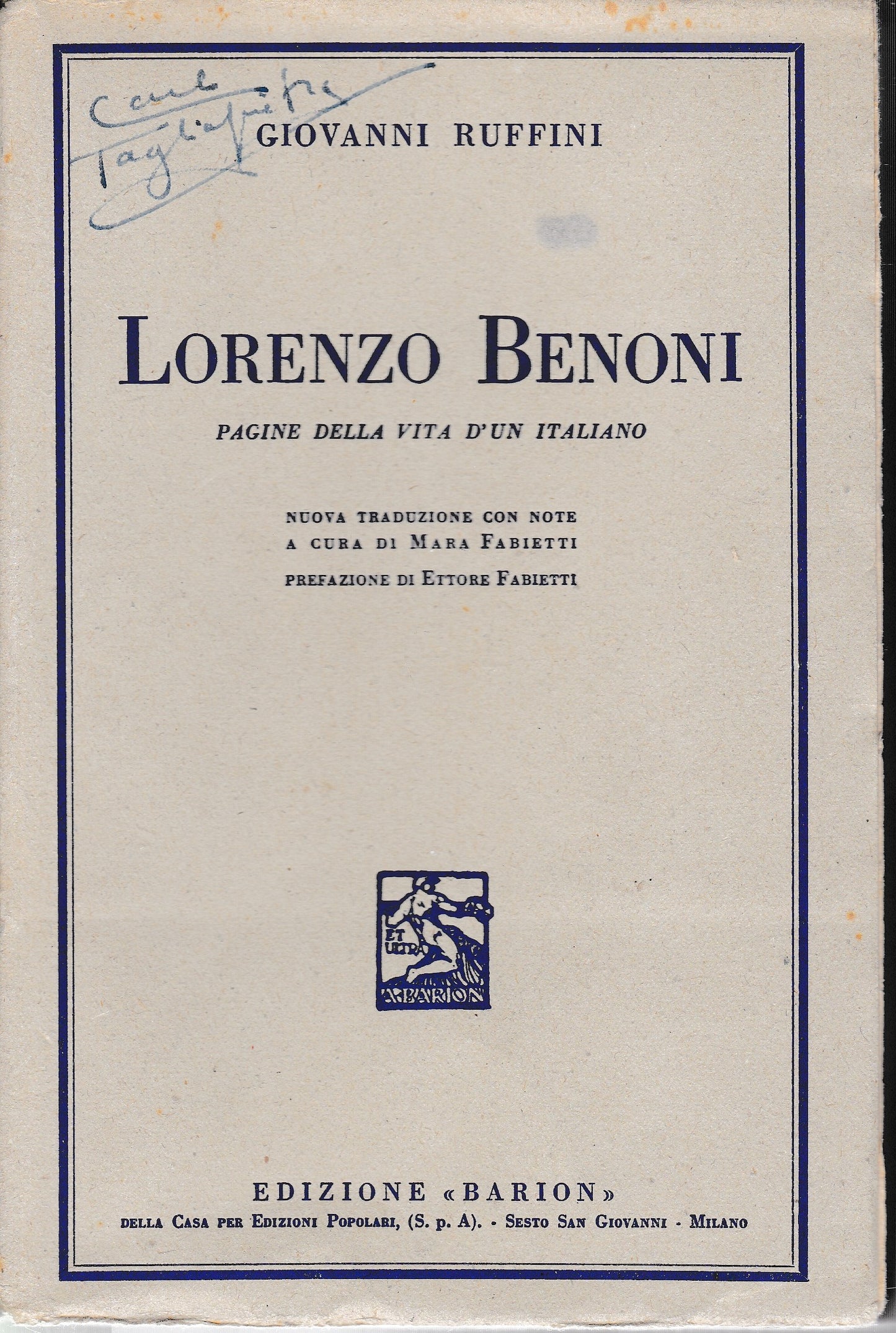 Lorenzo Benoni. Pagine della vita d'un italiano - copertina