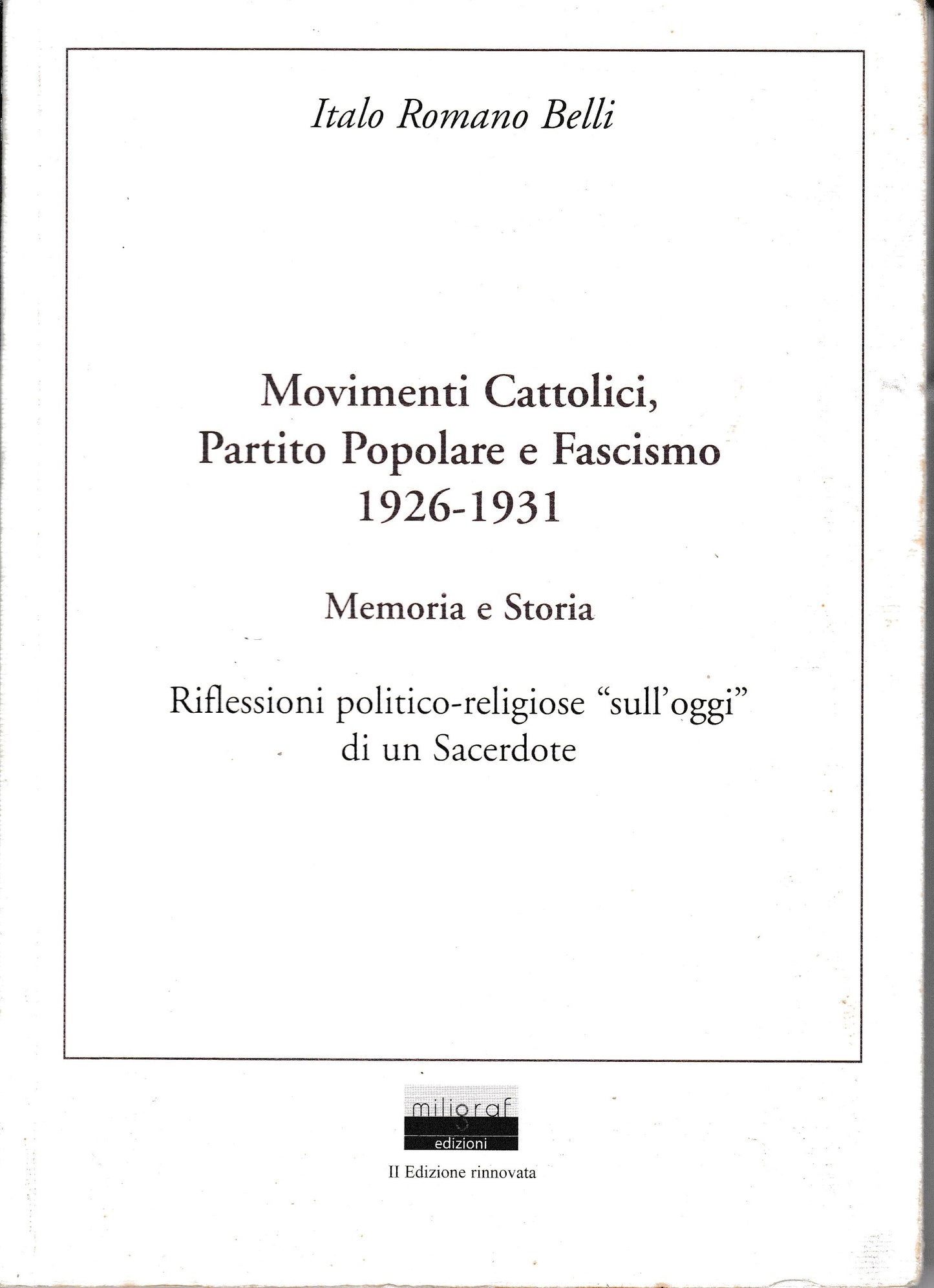 Movimenti Cattolici, Partito Popolare e Fascismo. Memoria e storia - copertina