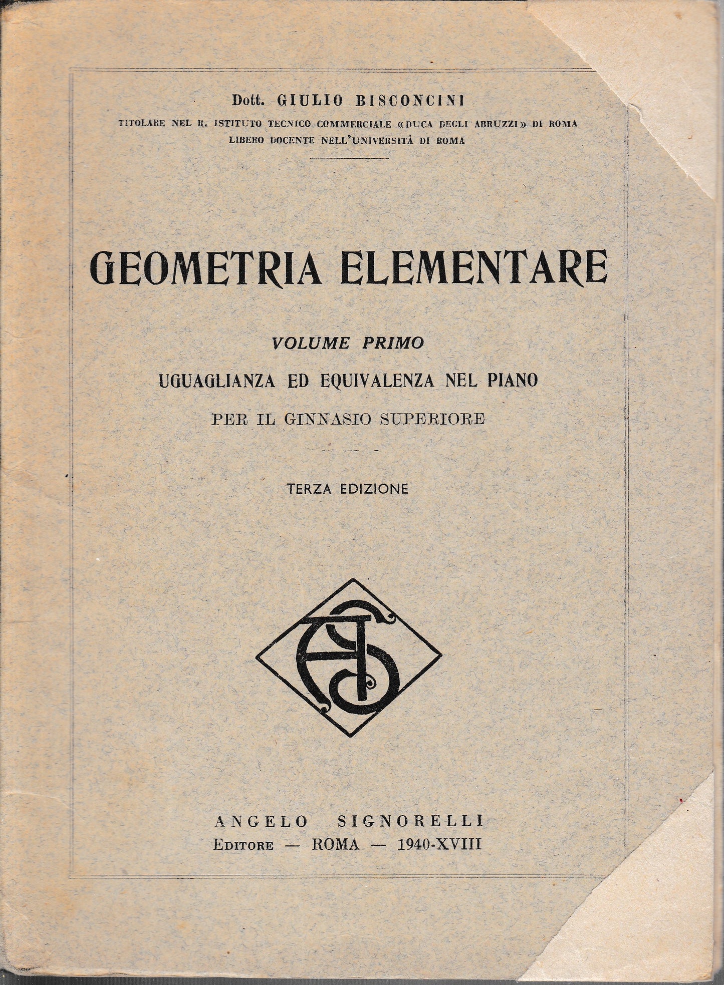 Geometria elementare, volume primo - copertina
