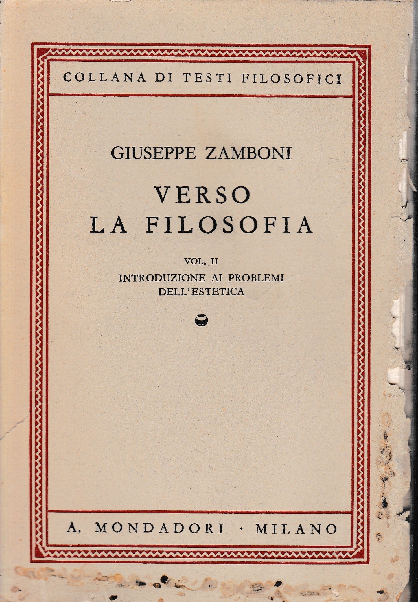 Verso la Filosofia. Volume II°. Introduzione ai problemi dell'estetica - copertina