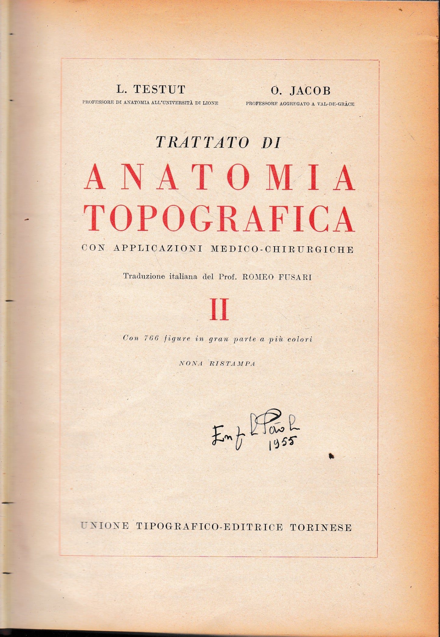 Trattato di Anatomia Topografica, secondo volume - copertina