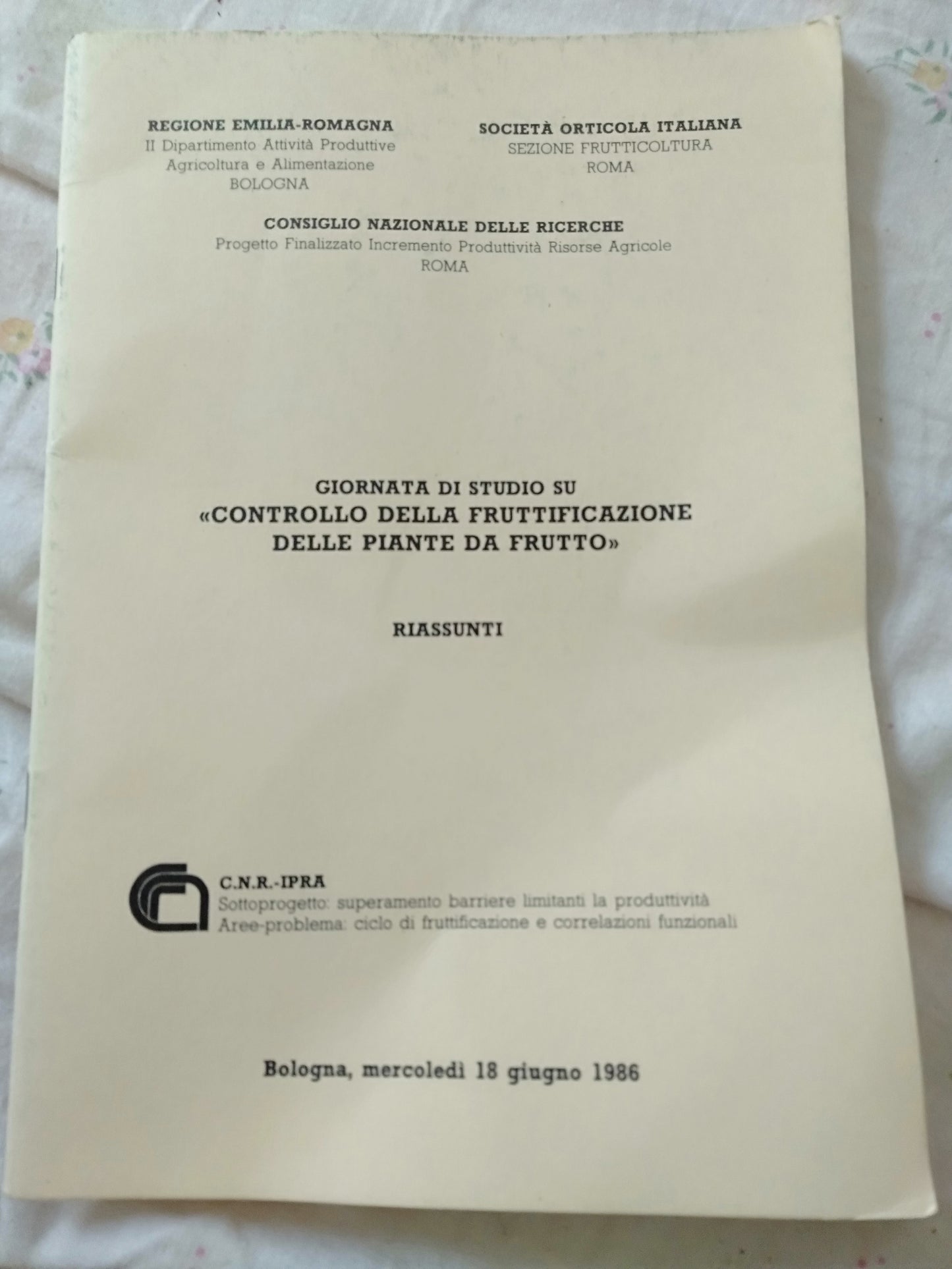 Giornata di studio su controllo della fruttificazione dalle piante da frutto riassunto - copertina