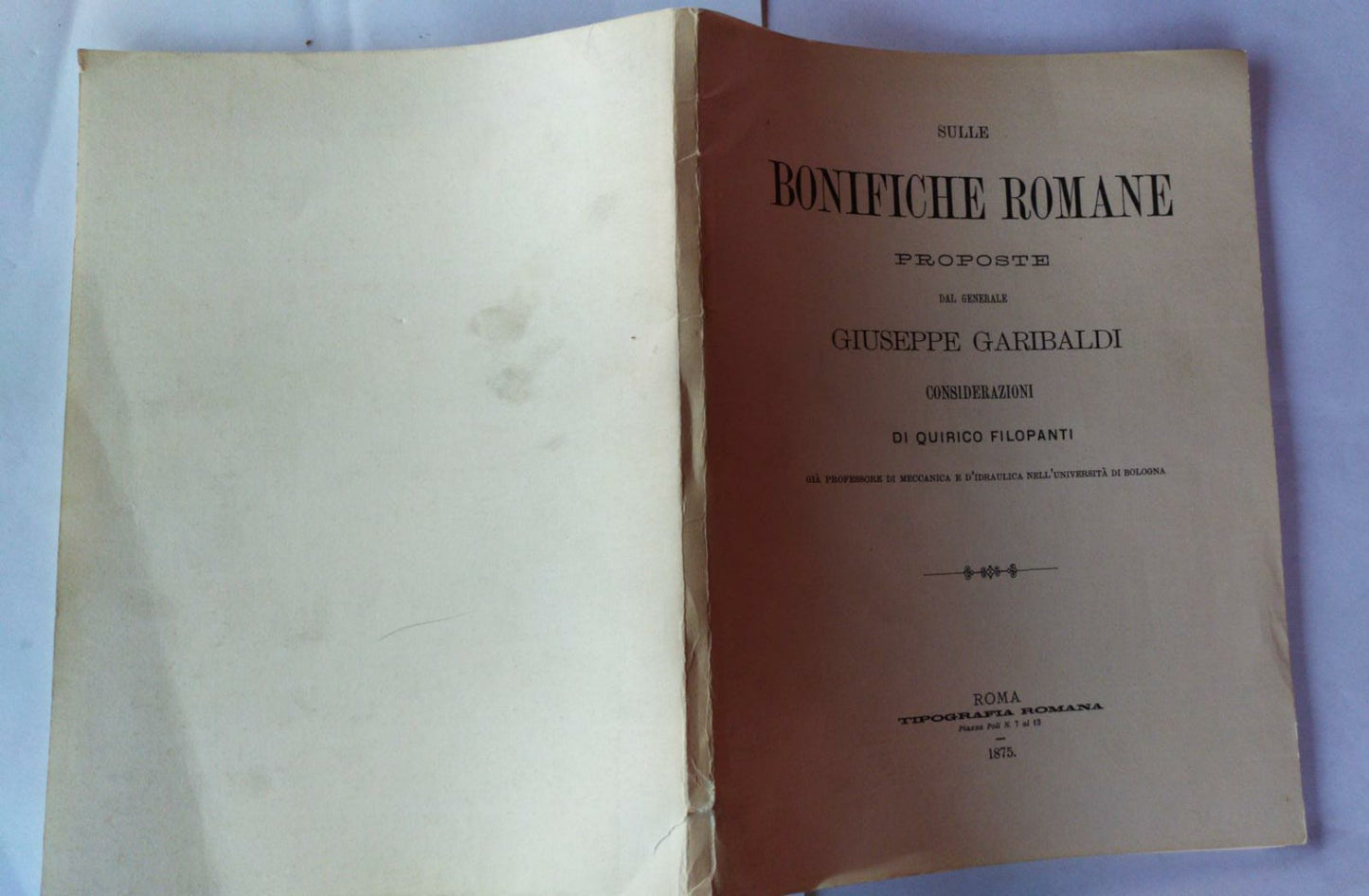 Sulle bonifiche romane proposte dal generale Giuseppe Garibaldi - copertina