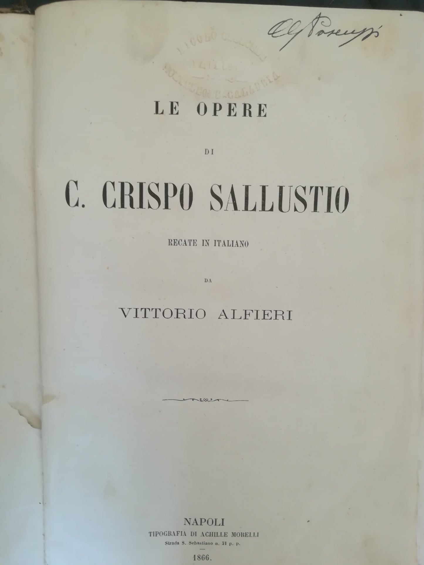 Le opere di C. Crispo Sallustio recate in italiano da Vottorio Alfieri - copertina