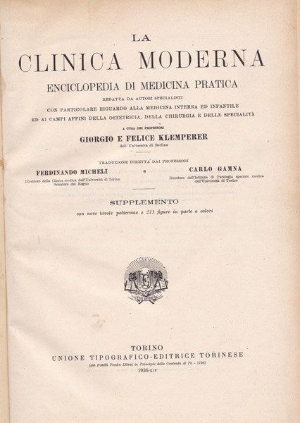 La clinica moderna - Enciclopedia di medicina pratica. Supplemento. - copertina