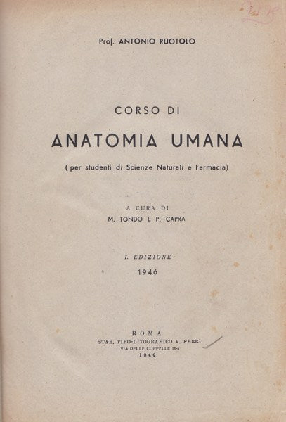 Corso di anatomia umana - copertina