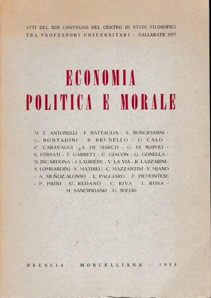 Economia politica e morale - Atti del XIII Convegno - copertina