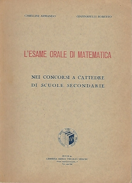 L'ESAME ORALE DI MATEMATICA - nei concorsi a cattedre di scuole secondarie - copertina