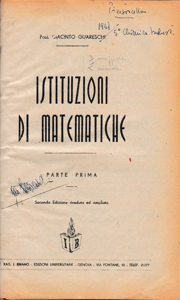Istituzioni di Matematiche - parte prima - copertina