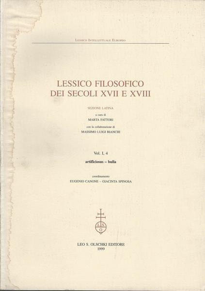 LESSICO FILOSOFICO DEI SECOLI XVII E XVIII. SEZIONE LATINA. Volume I,4 - copertina