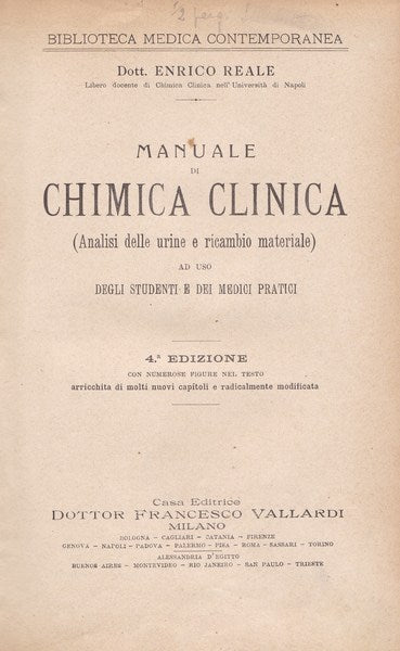 Manuale di chimica clinica (Analisi delle urine e ricambio materiali) - copertina