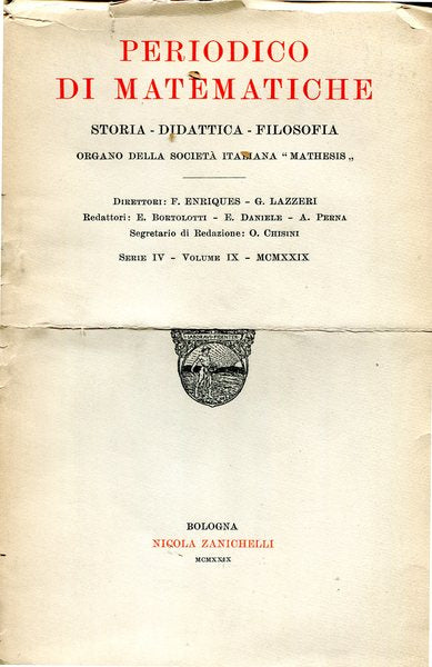 Periodico di matematiche.Storia - didattica - filosofia Serie IV Volume IX 1929 - copertina
