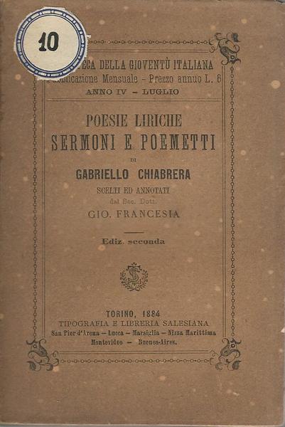 POESIE LIRICHE SERMONI E POEMETTI - copertina