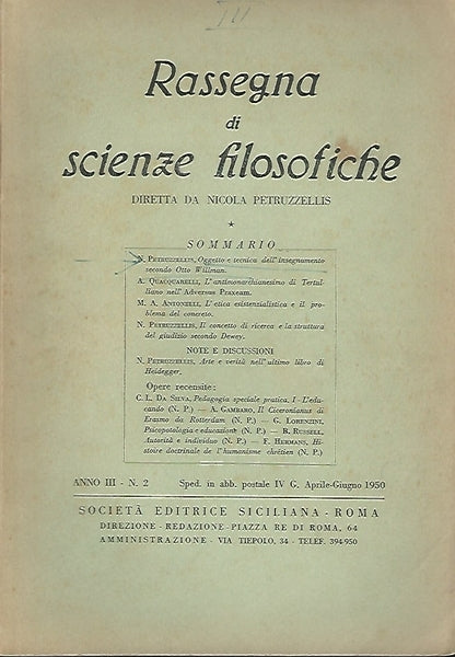 RASSEGNA DI SCIENZE FILOSOFICHE. ANNO III. N. 2 - copertina