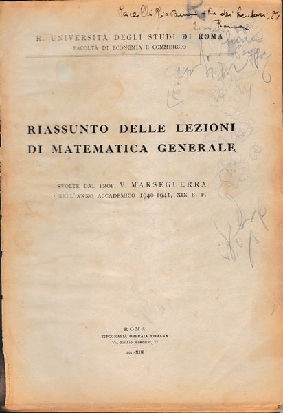 Riassunto delle lezioni di Matematica Generale - copertina