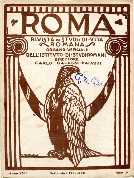 Roma - rivista di studi e di vita romana Anno XVII Num. 9 Settembre 1939 - copertina