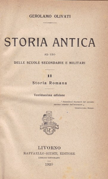 Storia antica. II. Storia romana. - copertina