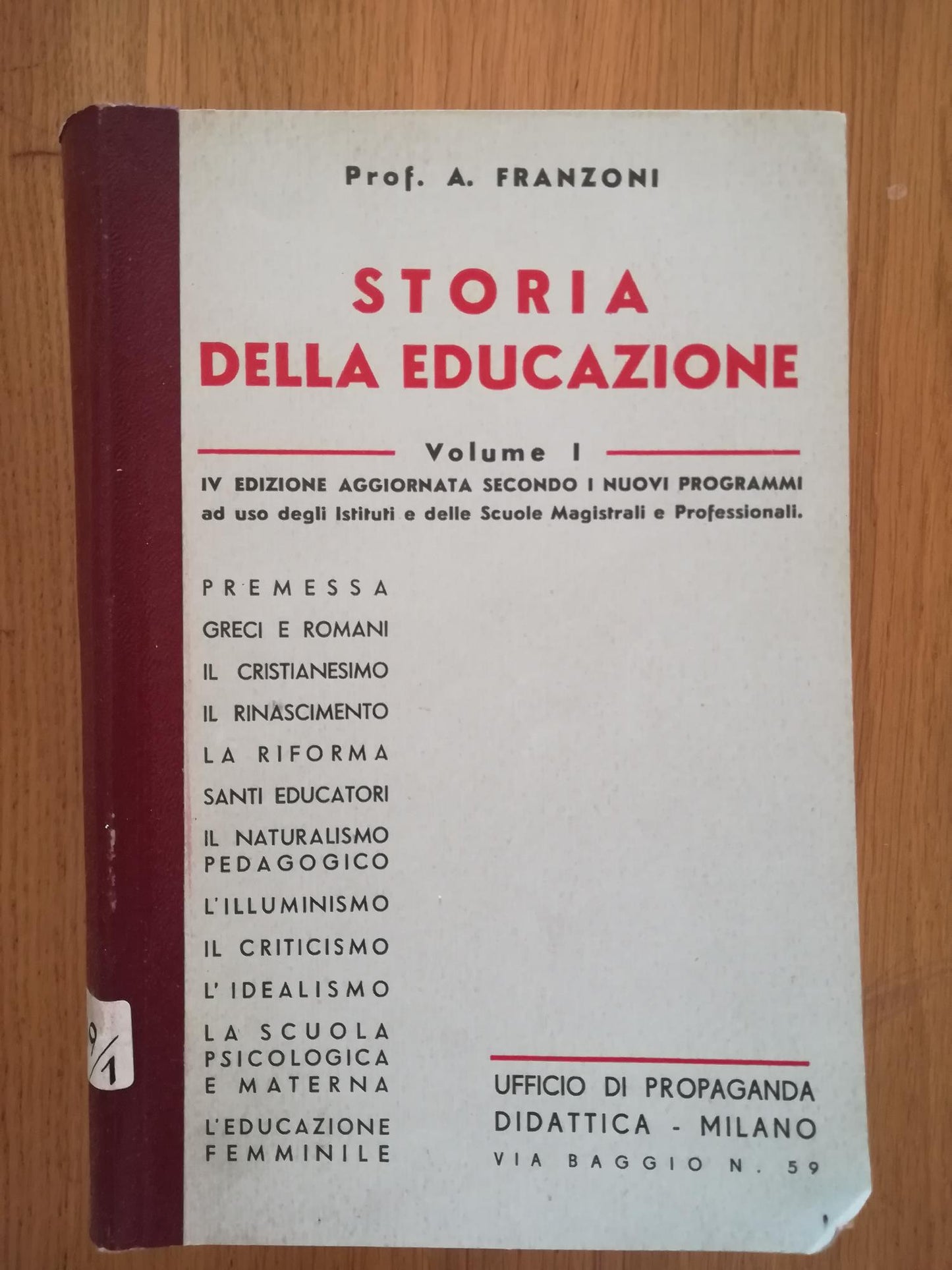 Storia dell'educazione Vol. I - copertina
