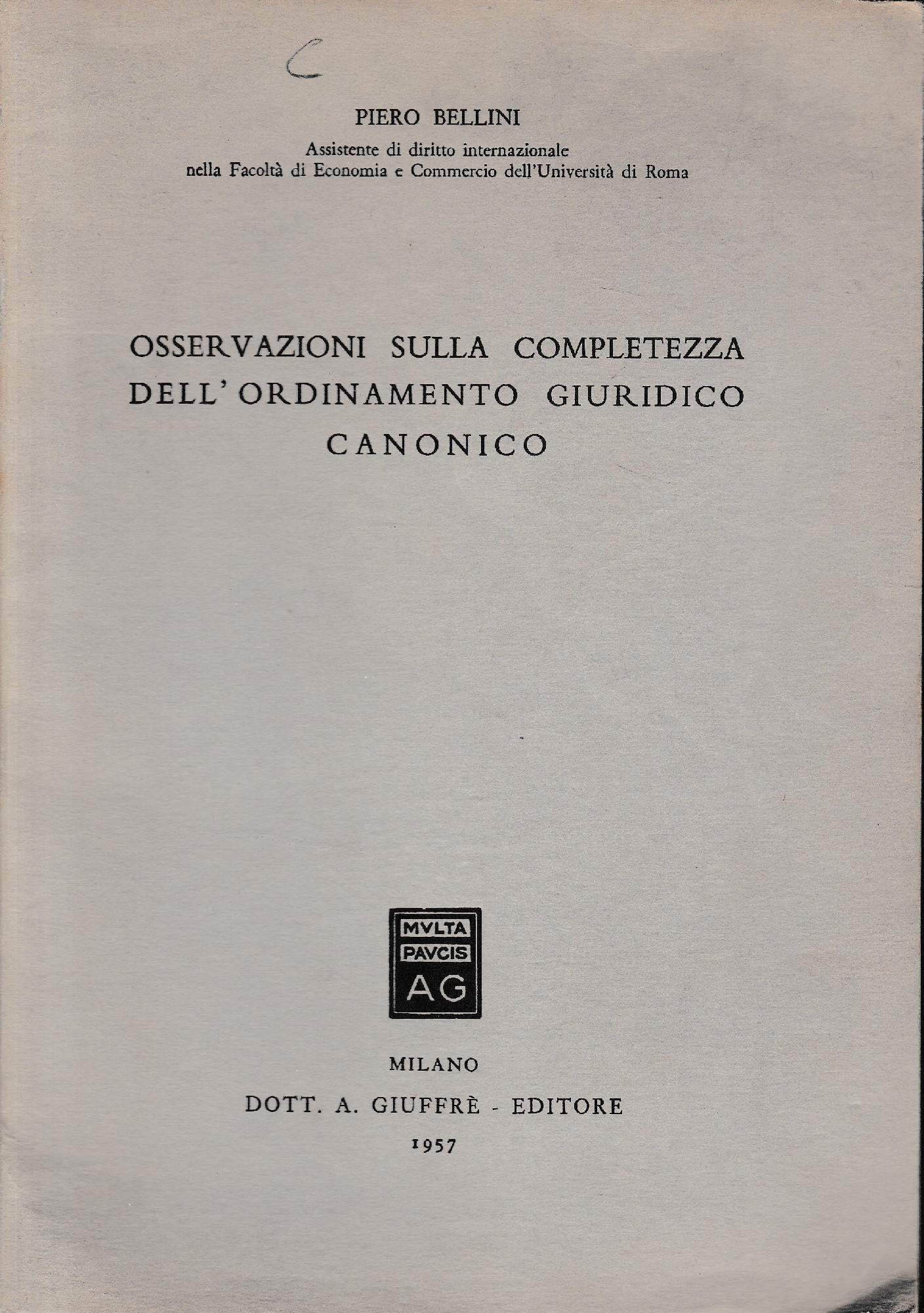 Osservazioni sulla completezza dell'ordinamento giuridico canonico - copertina