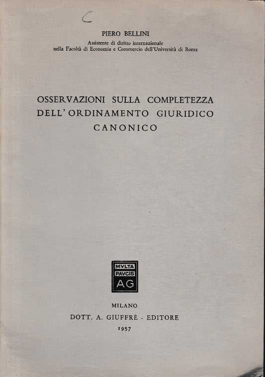 Osservazioni sulla completezza dell'ordinamento giuridico canonico - copertina