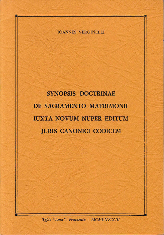Synopsis doctrinae de sacramento matrimonii iuxta novum nuper editum juris canonici codicem - copertina