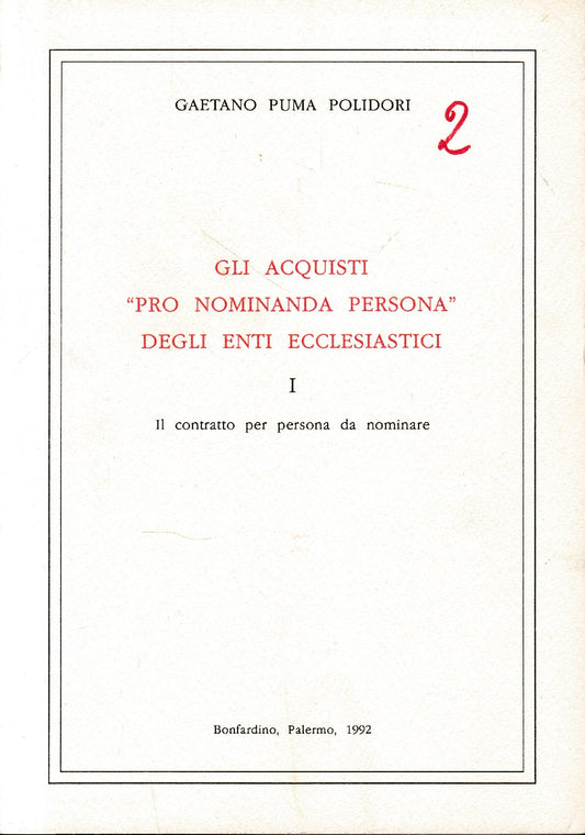 Gli acquisti pro nominada persona degli enti ecclesiastici, I. - copertina