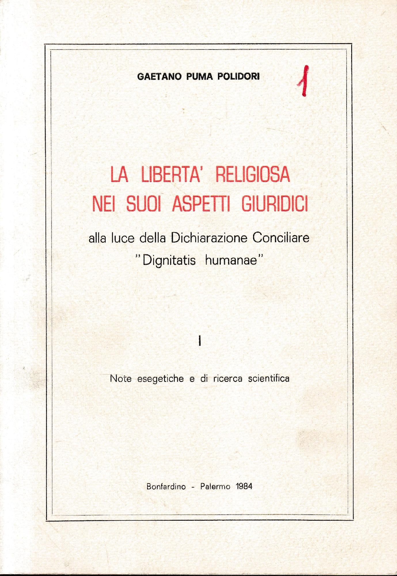 La libertà religiosa nei suoi aspetti giuridici, I. - copertina
