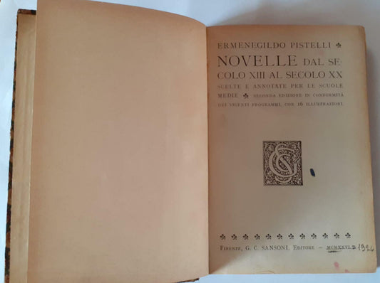 Novelle dal secolo XIII al secolo XX - copertina