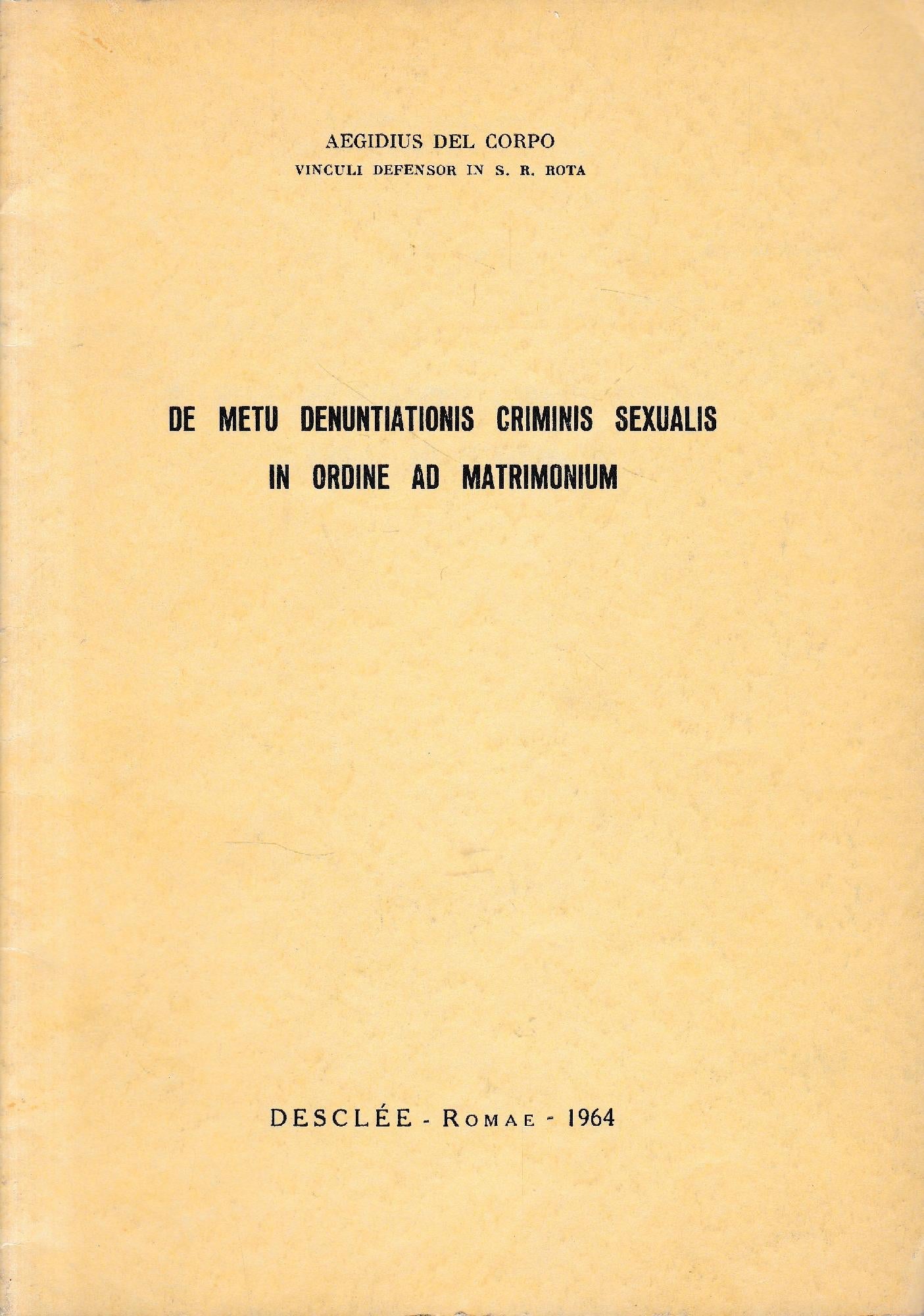 De metu denuntiationis criminis sexualis in ordine ad matrimonium - copertina