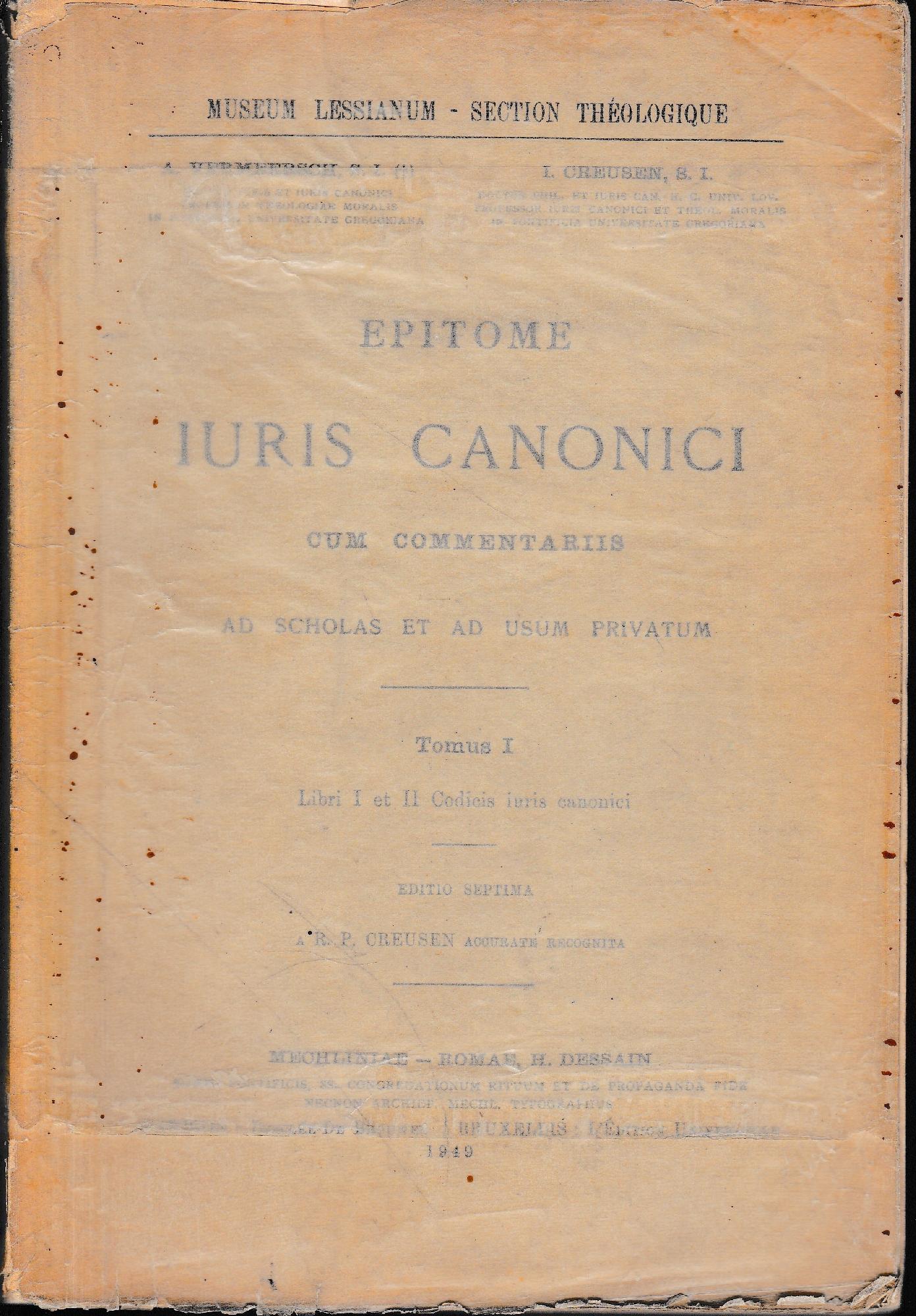 Epitome Iuris Canonici, tomo I, libri I et II Codicis iuris canonici - copertina