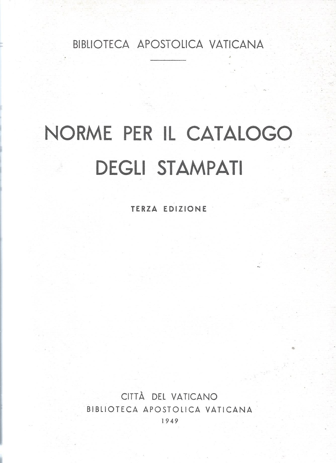 Norme per il catalogo degli stampati - copertina