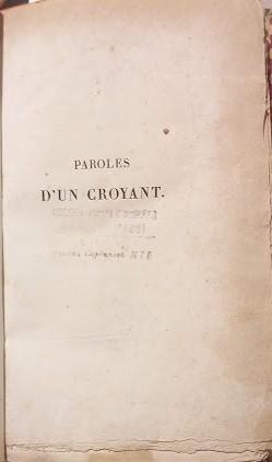 Paroles d'un croyant. 1834 - copertina
