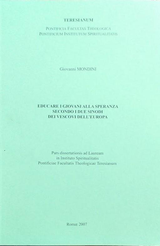 Educare i giovani alla speranza secondo i due sinodi dei vescovi dell'Europa - copertina