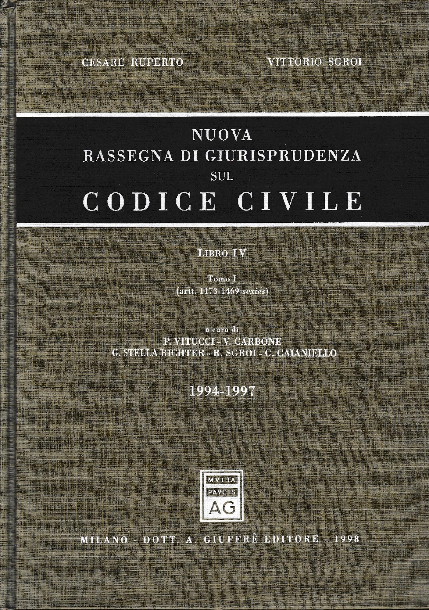 Nuova rassegna di giurisprudenza sul Codice civile. Artt. 1173-1469-sexies (vol. 4/ tomo 1) - copertina