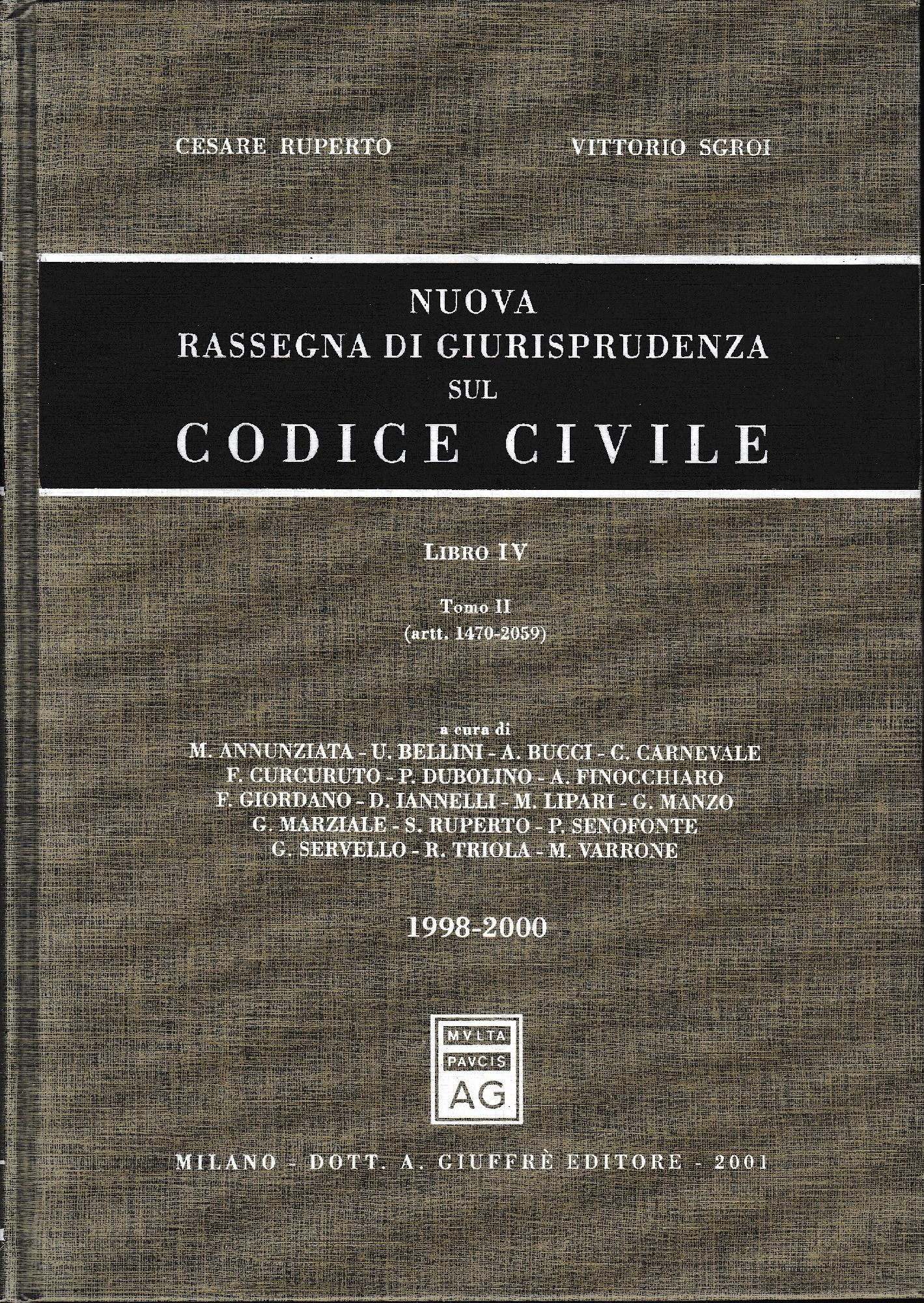 Nuova rassegna di giurisprudenza sul Codice civile. 1998-2000 Artt. 1470-2059 (vol. 4/ tomo 2) - copertina
