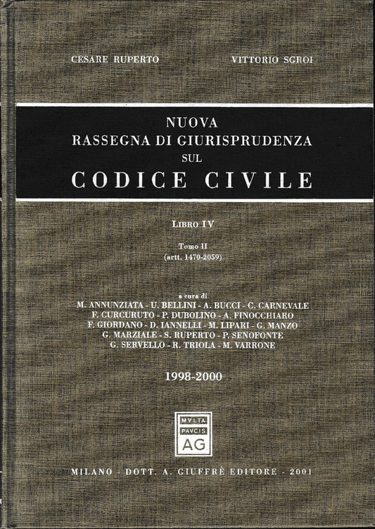 Nuova rassegna di giurisprudenza sul Codice civile. 1998-2000 Artt. 1470-2059 (vol. 4/ tomo 2) - copertina