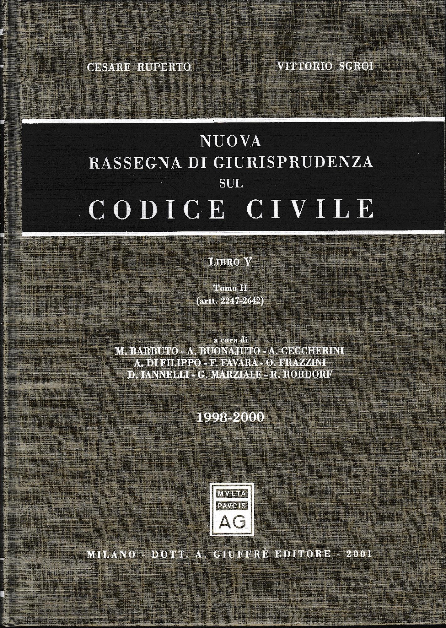 Nuova rassegna di giurisprudenza sul Codice civile. Aggiornamento 1998-2000 artt. 2247-2642) (Vol. 5/ tomo 2)) - copertina