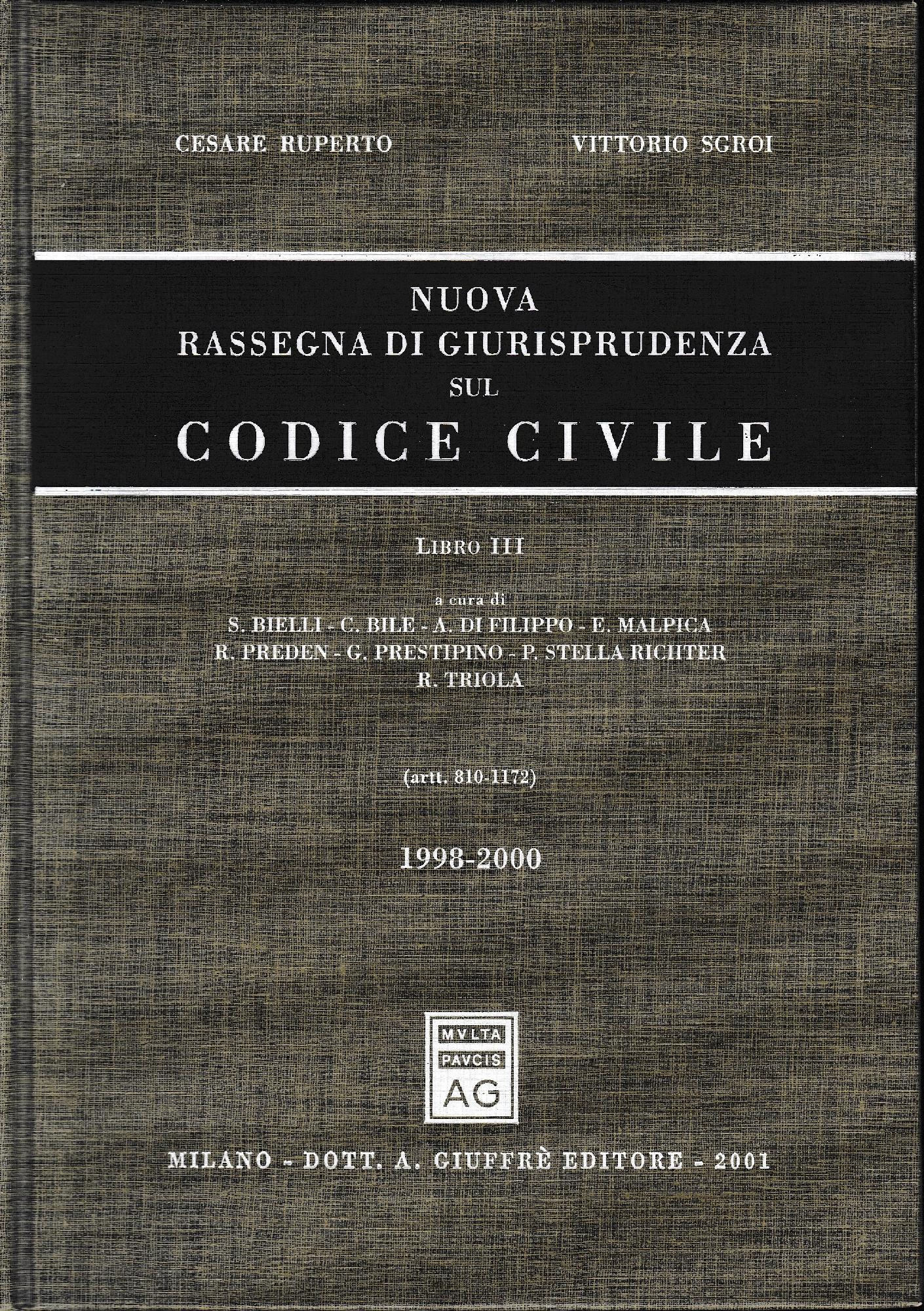 Nuova rassegna di giurisprudenza sul Codice civile. Aggiornamento 1998-2000 artt. 810-1172 (Vol. 3) - copertina