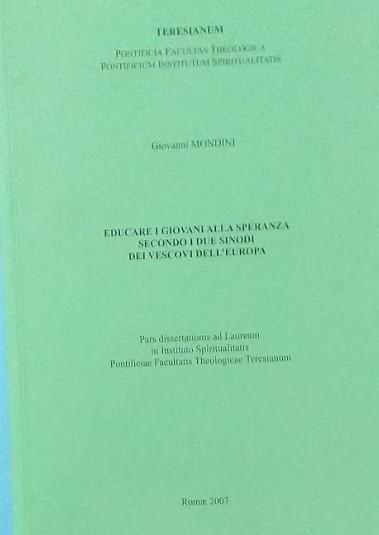 Educare i giovani alla speranza secondo i due sinodi dei vescovi dell'Europa - copertina