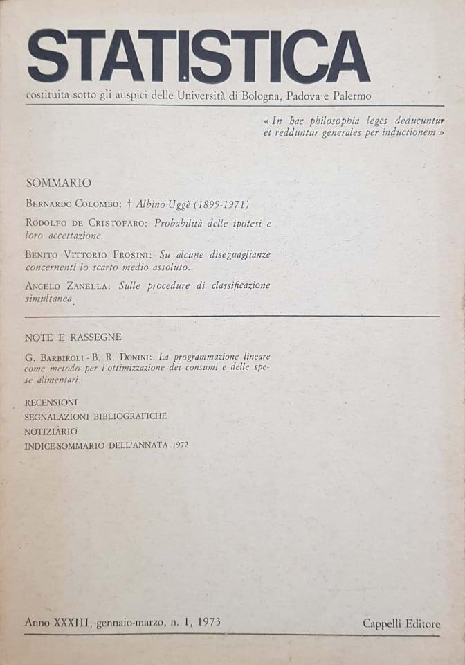 Statistica costituita sotto gli auspici delle università di Bologna, Padova e Palermo - copertina