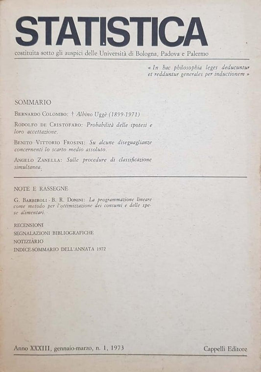 Statistica costituita sotto gli auspici delle università di Bologna, Padova e Palermo - copertina