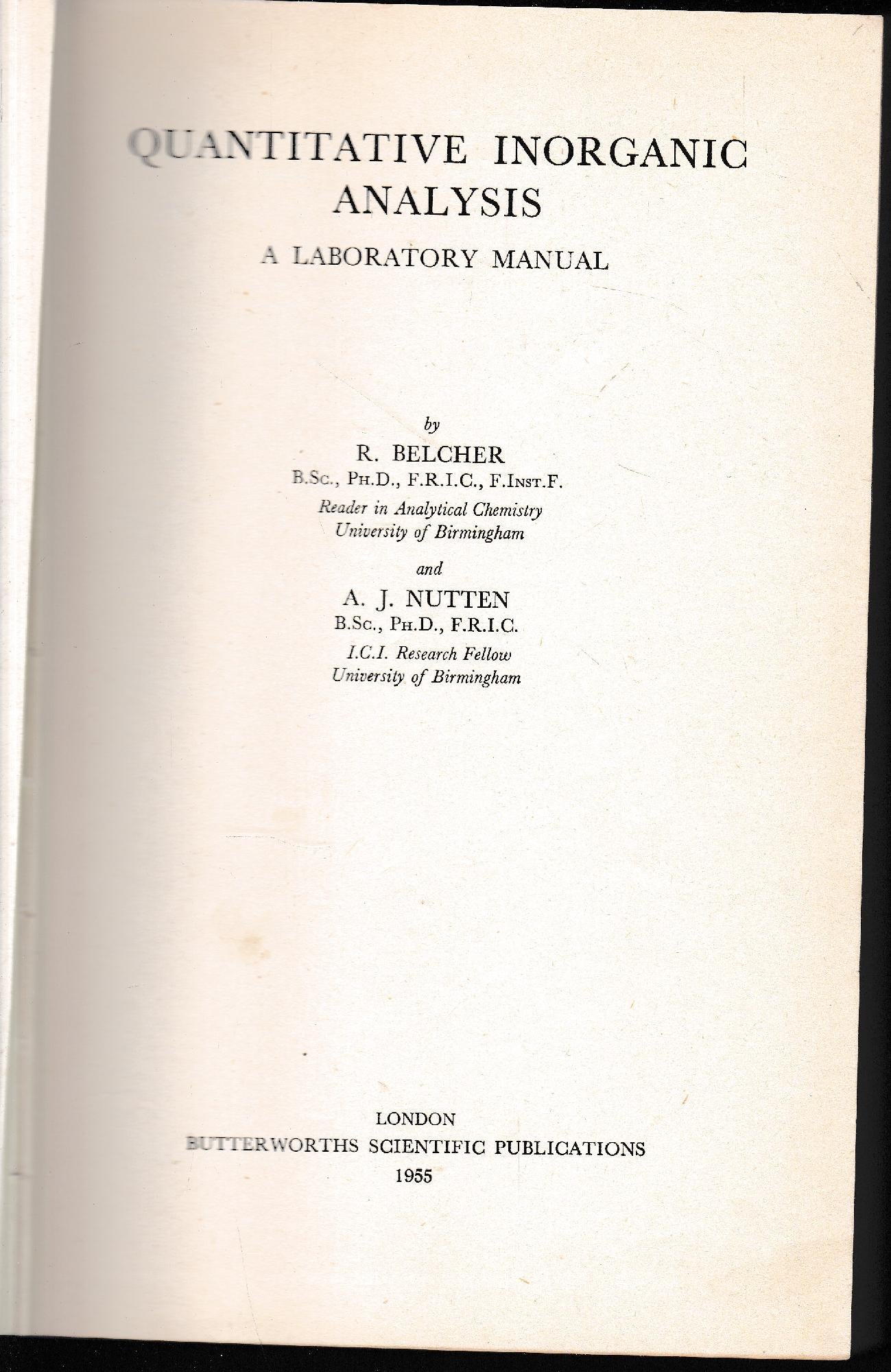 Quantitative inorganic analysis a laboratory - copertina