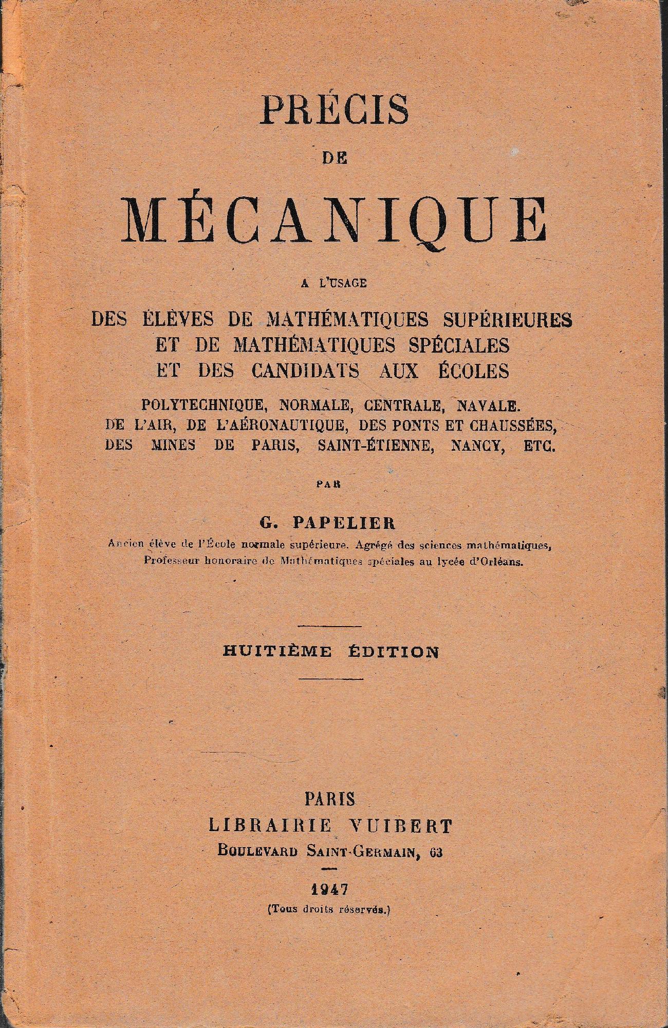 Précis de Mécanique - copertina