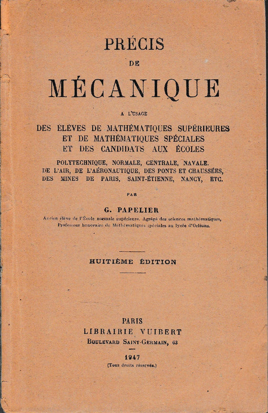 Précis de Mécanique - copertina